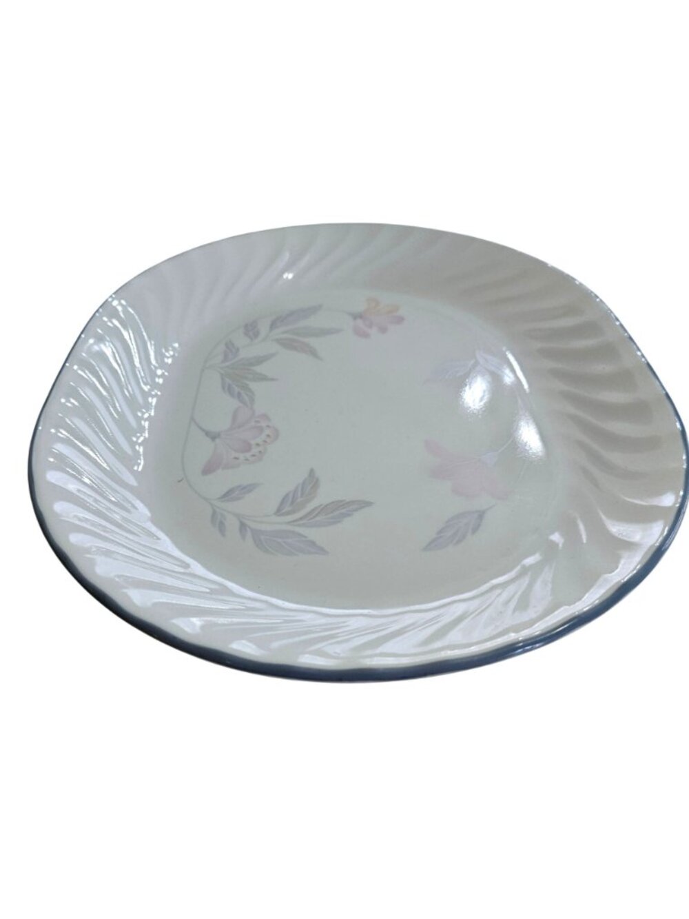 Corelle Pink Trio Platter 12" white blue band floral oval swirl on border - Picture 2 of 9